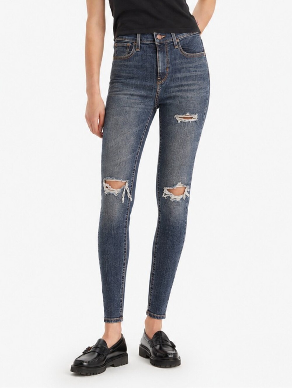 Levi's 720 High-Rise Super Skinny Distressed Jeans | Medium Blue | Size 25